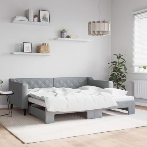 LAPOOH Tagesbett Ausziehbar Hellgrau 90x190 cm Stoff, Schlafsofa, Daybed, Bettsofa, Sofa Bed, Sofabett, Schlafcouch, Jugendbett, Bettgestell, Bettcouch - 3197436