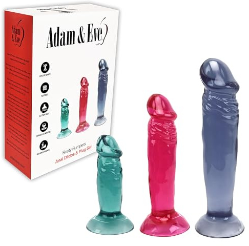 Adam & Eve Booty Bumper Anal Dildos Plug Set, 3 Sizes for Beginners to Advanced, Realistic Flexible Trainer, Suction Cup Base, Hands Free Play, TPE, Waterproof, Durable, Comfortable Backdoor Pleasure
