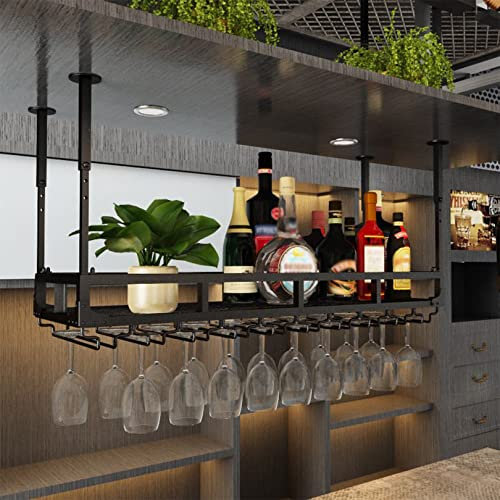 Soporte de hierro vintage para colgar copas de vino para bares, restaurantes y cocinas, decoración de estante de botellas boca abajo
