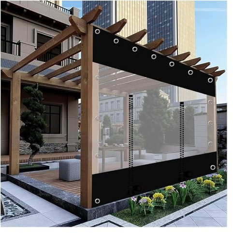 Cortinas transparentes impermeables para exteriores, paneles laterales de lona de PVC transparente con cremallera para pérgola, cenador, patio, porche, garaje, cortinas de lona duraderas