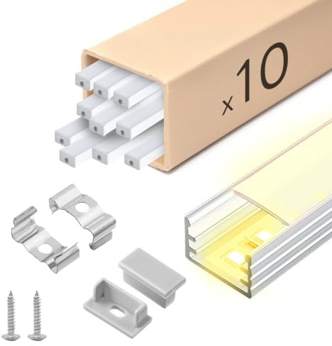 KSIBNW LED Profil Aluminium 1M 10Stück, U-Form Aluprofil Schiene Indirekte Beleuchtung Kanal mit Milchiger Abdeckung, Endkappen, Montageclips Diffusor für 8mm 10mm Breite LED Leiste Streifen Strip