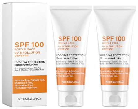 2 Stück Sonnenschutzmilch mit LSF 100, Feuchtigkeitsspendende Sonnencreme Mit Reis-Extrakt, Sunscreen, Sonnenschutz-Milch, Sehr Leichte und Rückstandslose Sonnencreme