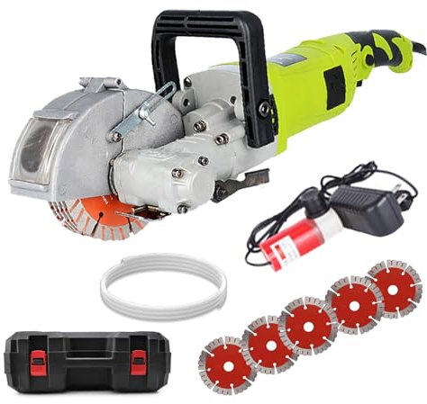 VNNHGB Rainureuse Murale 4 000 W, rainureuse électrique pour béton, rainureuse pour Briques avec 5 Lames, Profondeur et Largeur de rainurage maximales : 3,6 cm x 3 cm (Verte)