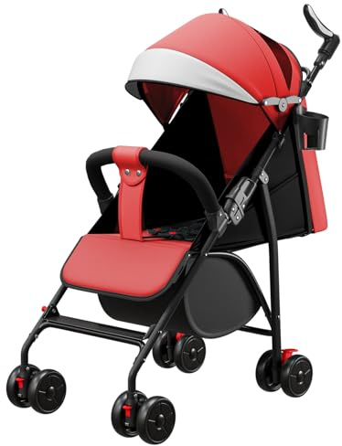 Buggy Kinderbuggy, klappbar 360° Liegebuggy, Sportwagen Faltbar,Kinderwagen,Eva-Schaum-Räder, Moskitonetz,max.25 kg,Reisebuggy mit Liegefunktion,Extra Großer Korb (Rot)
