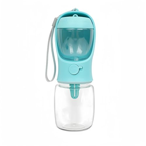 Wakunas Botella Agua Perros y Contenedor Comida, Botella Portátil para Beber con Recipiente Comida para Perros, Botella Viaje para Pasear Perro (Turquesa, 350 ml)