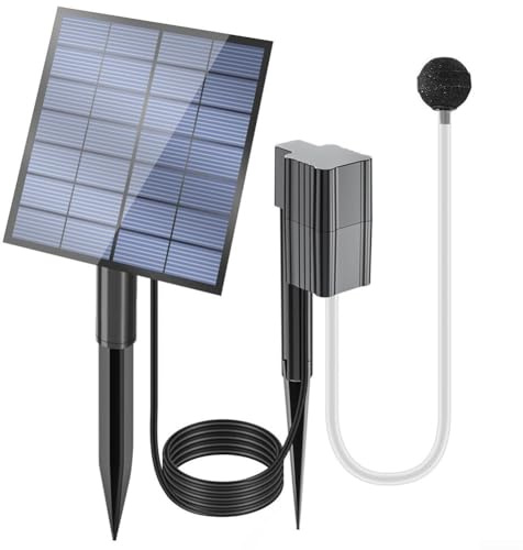 HpLive Solarbelüftungspumpe 0.6L/Min Teichbelüfter Solar Sauerstoffpumpe mit 180° Verstellbarem Panel für Teich und Aquarium