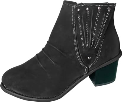Stövletter dam med klack elegant – pumps dam blockklack ankelstövlar med spets tåhätta varma höga klackar enfärgade damstövlar kort skaft vinterstövlar ankelhöga cowboyboots, svart, 42 EU
