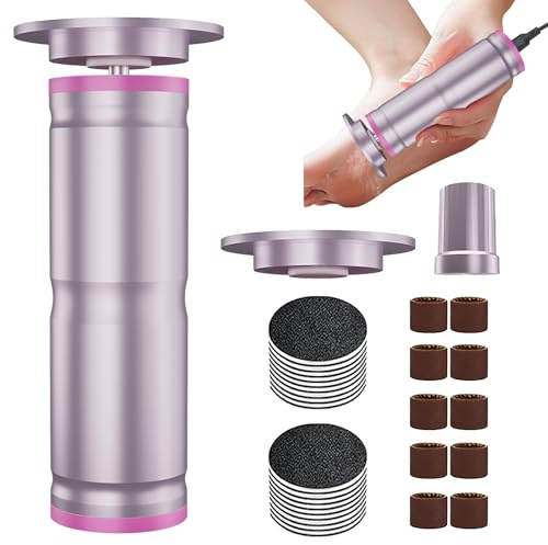Electric Foot Callus Remover, 2 in 1 Foot Callus Remover Set, Adjustable Speed, Professional Pedicure for Cracked Heels, Calluses, Dead Skin, Pink