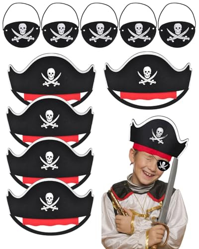 MOPZIJA 5pcs Augenklappe Pirat, 5pcs piratenhut kinder，augenklappe pirat，eye mask halloween，Verstellbare Pirate Eye Patches, Skelett Captain Augenklappen für Piraten-Mottopartys, Performance