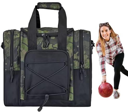 Bowlingväska med en boll, bollväska väska för 1 justerbart bälte | vadderade multifunktionella handduksskor, skål, Armégrön, Se référer à la description, Se beskrivningen