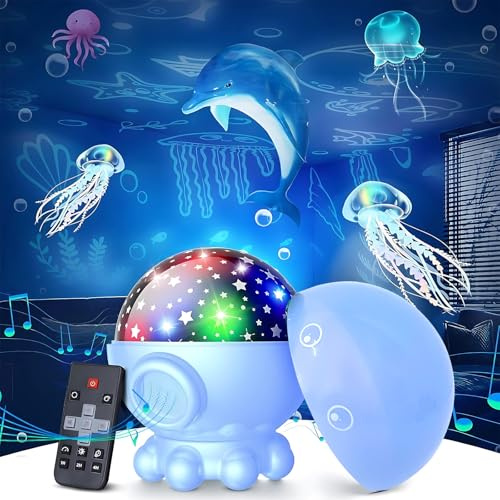 Octopus Night Light Projector for Kids -17 Light Modes Ocean Star Projector with 360° Rotation,3 Projection Films,9 Lullaby Songs,Kids Night Lamp with Remote&Timer for Birthday Christmas Gifts (Blue)