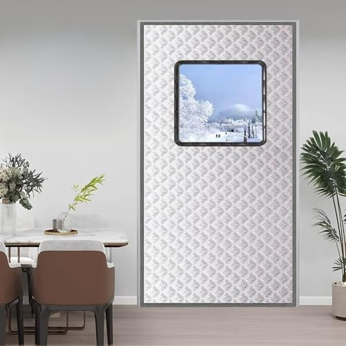 Rideau De Porte Magnétique 80cm 85cm 90cm 100cm 110cm Largeur Thermique Rideau De Porte Épaississant D'hiver Isolant Phonique Anti Froid Pour Portes Isolation Seule(110cmx200cm)
