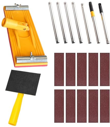 Ponceuse murale extensible de 200 cm, outil de ponçage rotatif, système de polissage manuel | 7 tiges avec 10 feuilles de papier abrasif, préparation professionnelle pour plafonds, terrasses, coutures