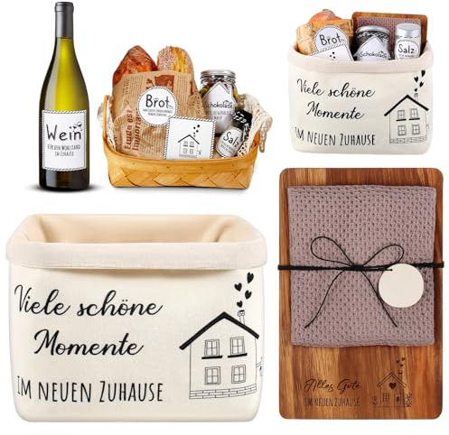 Sinmoe Cadeau de Pendaison de Crémaillère Planche à Découper en Bois Corbeille Pain Tissu Torchon Cuisine Coton Cadeau pour Nouvelle Maison Appartement Cérémonie Clôture