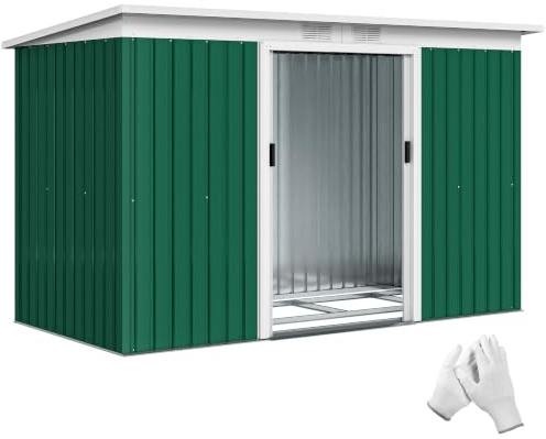 Outsunny Abri de Jardin XXL 3,6m² Kit de Fondation 280x130x172cm Vert Foncé | Acier Galvanisé, Cabane de Jardin, Cabanon Rangement Outils, Portes Coulissantes Verrouillables, Aérations