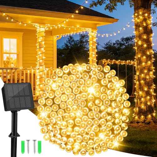 Joolivo Outdoor Solar Lights Garden, 12M/40FT 120 LED Solar String Lights Waterproof, 8 Modes Solar Powered Fairy Lights for Tree Patio Yard Party Garden Terrace Decorations Warm White