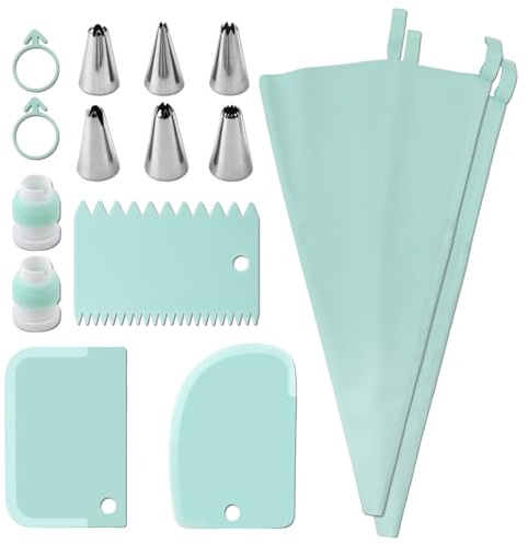 manhegari Sac à poche riutilizzabili, per decorare torte | Set di punte riutilizzabili per glassa e tubazioni da 15 pezzi | Robusto kit di tubazioni per glassare la decorazione di torte per