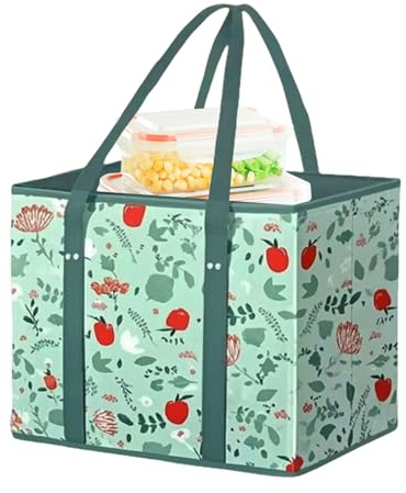 Återanvändbara shoppingpåsar – stående shoppingpåsar i lådform, vattentät, vikbar fleecedesign | robust picknickförvaringsväska med handtag, universalväska för familjeresor, camping, Stil C, Siehe