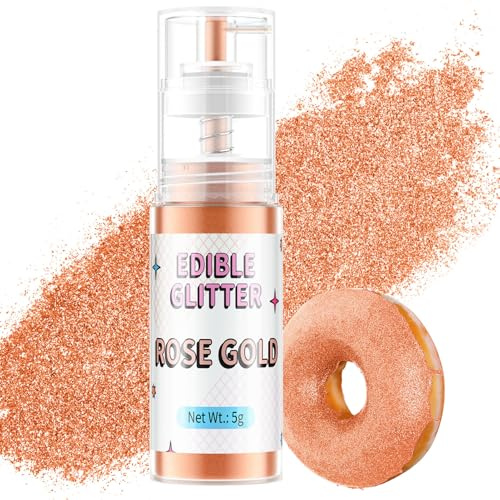 Waysroma Essbarer Glitzer Spray 5g Goldpuder Essbar für Backen Lebensmittel Glitzer für Getränke, Erdbeeren, Cupcakes, Osterkuchen, Fondant, Cocktails, Schokolade (Rosegold)