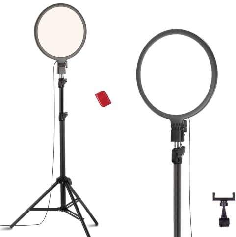 NEEWER Basics - Anillo de luz de 10 pulgadas con soporte de trípode de 63 pulgadas, soporte para teléfono/control remoto compatible con iPhone, pantalla completa bicolor de 15 W, iluminación LED CRI95