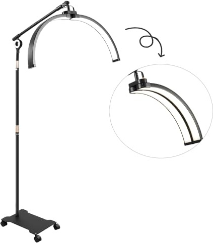 LKHDONG Halbmond Stehlampe LED Kosmetiklampe Wimpern Lampe mit Handyhalter, LED Ringlicht für Wimpernverlängerungen & Tattoo, Einstellbarer Helligkeit und Höhe (28 Zoll-40W)