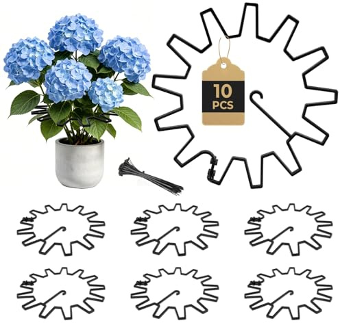 WUQNGI Pflanzenstütze, 10 Stück Staudenhalter Rund, Einstellbare Hortensien Stütze Ø 21,5 cm, Robust Pflanzenhalter für Garten als Staudenstütze, Rosenstütze, Blumenstütze, Pfingstrosen Halterung