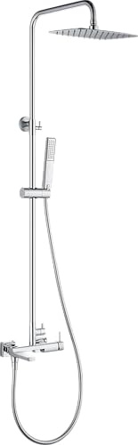 IMEX - Columna Ducha con Grifo para Bañera Cromada | Conjunto de Bañera con Alcachofa y Rociador Antical | Griferia en Latón y Acero Inox S.304 con Barra Extensible | Serie Firenze