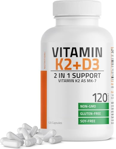 〖Vitamina K2〗Formula non OGM 5000 UI di vitamina D3 e 90 mcg di K2 MK-7 Complesso D&K facile da deglutire