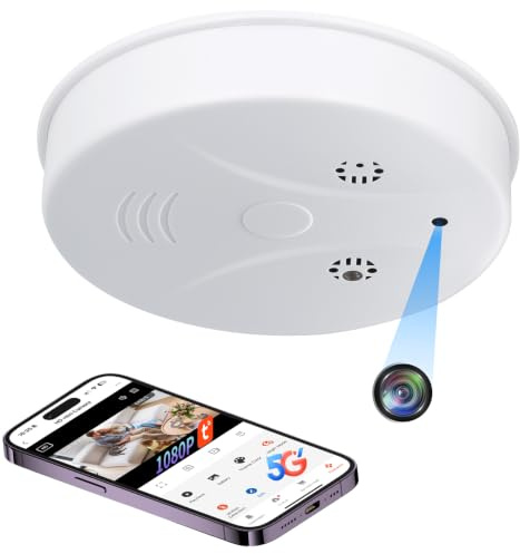 Caméra Espion WiFi, 5G Mini Camera Cachée Sans Fil Détecteur de Fumée | Bi-bande, Design Discret, Vue à Distance, Tuya APP, Surveillance en Intérieur, Vision Nocturne, Détection de Mouvement
