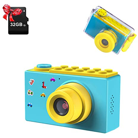 ShinePick Appareil Photo Enfant, Etanche Caméra Enfant avec Carte TF 32GB / Zoom Numérique 4X / 8MP / Écran LCD TFT de 2 Pouce Appareil Photo Numérique Enfant (Bleu)