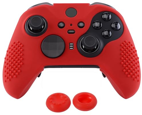 eXtremeRate PlayVital Housse en Silicone Antidérapante pour Xbox Elite Séries 2 Manette, Protection Antidérapante pour Xbox Elite Séries 2 Manette avec Capuchon Joystick, Coque Silicone Rouge
