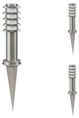 ledscom.de 3 pzas. luz de camino/luz de bolardo/luz de jardín PORU con pincho de suelo para exteriores, IP44, rejilla, 39cm, acero inoxidable, 1 x E27 max. 60W