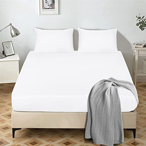 My home store Fitted Sheet 25 cm Deep Brushed Microfiber Ultra Soft No-Iron Wrinkle-Resistant Plain Dyed Fitted Bed Sheets Hypoallergenic Breathable Sheets (White, Single)
