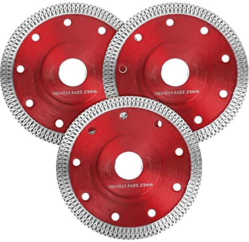 3PCS Diamond Saw Blades 115mm/4.5 Ultra Thin Cutting Disc for Angle Grinder Cutting Porcelain Tiles, 4.5 Wheel Disc Cut on Granite, Marble, Concrete, Tiles, Ceramics (Red)