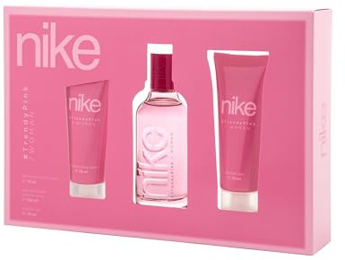 NIKE - Trendy Pink Colonia 100 ml + Gel de Baño 75 ml + Crema Corporal 75 ml, Estuche de Regalo Mujer, Eau de Toilette Natural y Femenina, Aroma Floral, Fragancia Fresca, Juvenil y de Larga Duración
