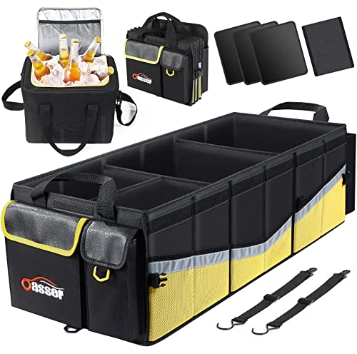 Oasser Organizador Maletero Coche Plegable 95L Gran Capacidad con Bolsa Nevera Organizador de Maletero Amarillo