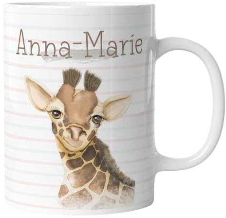timalo® Tasse mit Namen bedrucken lassen | Motiv Giraffe Tiere Personalisierte Kindertasse mit Wunschname für Kinder Geschenktasse Mädchen | mug-t2-26