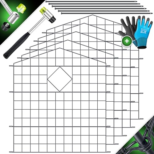KESSER® Teichzaun Gartenzaun Steckzaun Komplettset Metall 5x Oberbogen Spitz Inkl. Handschuhe, 1x Hammer + 6 Befestigungsstäben, Zaun zum stecken für Garten, Gitterzaun Set Freigehege für Tiere