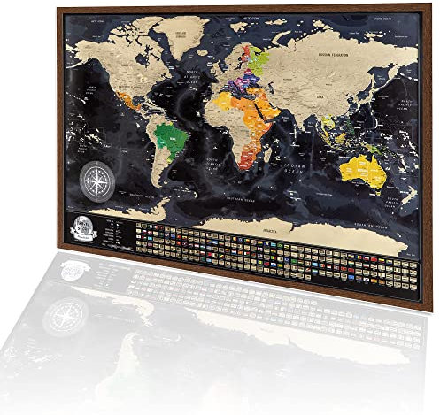 SMAGOS - Mapa del Mundo Para Rascar, Mapa Detallado con Las Banderas de Los Países (73x53cm), Las Ciudades más Grandes y Capitales