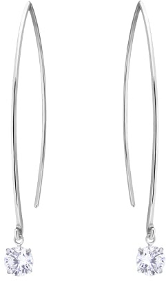 JC Jeweller Carat Pendientes para mujer de plata de ley 925 rodiada, cadena larga, pendientes de circonita con caja de regalo, Plata