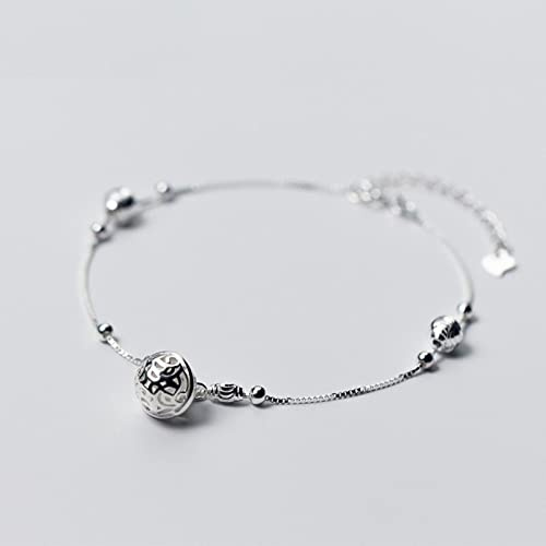 WEAV Minimalisme Cloche Perlée Boule Bracelet De Cheville pour Les Femmes Authentique 925 en Argent Sterling Chaîne Lien Pied Jambe Fine Bijoux