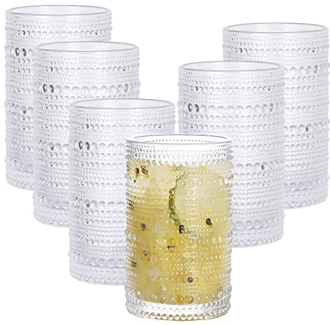 Eden & Willow Set of 6 Bright Beads Highball Drinking Glasses, Tumblers for Cocktails, Hot and Cold Drinks (Tall: 410ml)
