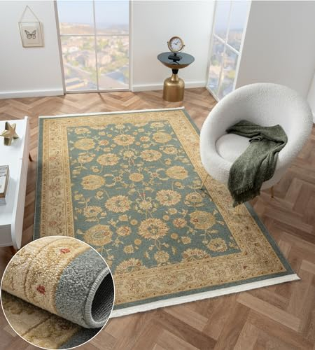 MY-RUG Teppich Ben 5 rechteckig dunkelblau 200 x 140 cm, Großer Orientteppich Wohnzimmer Vintage Kurzflor Orientalisch, Weicher Schlafzimmerteppich im Boho Design Medaillon Klassisch Muster