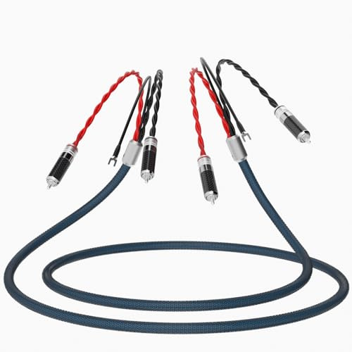 Monosaudio TA205R Tonarmkabel 1M, 5N OFC silverpläterad, 4 stycken silverpläterade Cinch/RCA, dubbel avskärmning med jordning, HiFi-fonokabel för skivspelare/förstärkare