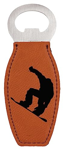 Enthoozies Décapsuleur magnétique en cuir brut gravé au laser pour homme Snowboarder 4,75 x 12,9 cm