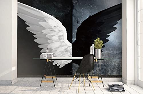 Papier Peint Panoramique Ailes D'Ange Minimaliste Noir Et Blanc Papier Peint Intissé 3D Tapisserie Poster Decoration Murale Chambre Salon