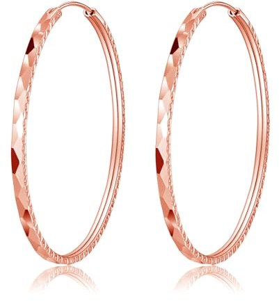 Deyanse Große Silber Creolen Ohrringe für Damen, Klappcreolen Silber 925 Groß, Hypoallergen Polierte Ohrringe Kreolen, 40/50/60mm Durchmesser Runde Kreis Endless Ohrschmuck, Dünne Große Creolen