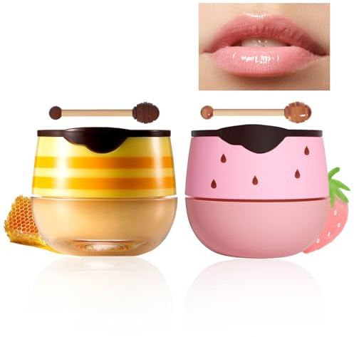 Lip Balm Natural Lip Care, Lip Sleeping Mask Honey & Strawberry Skincare Set, Moisturizing Lip Balm Set for Dry Chapped Peeling Cracked Lips, Lip Line & Wrinkle Reducing for Women