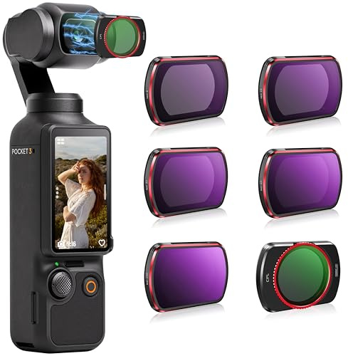 STARTRC ND Filters Set for DJI Osmo Pocket 3 Creator Combo Accessories - 6 Pack CPL,ND 8,16,32,64,ND256(Magnetic)(Aluminum Version)