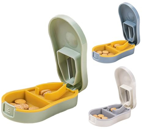 3 Stück Tablettenteiler Für Tabletten, Tablettenschneider Mit Aufbewahrungsfach, Tragbarer Pillenspender Pillenschneider Mit Edelstahlschneider Für Camping, Reisen, Schule, Arbeit